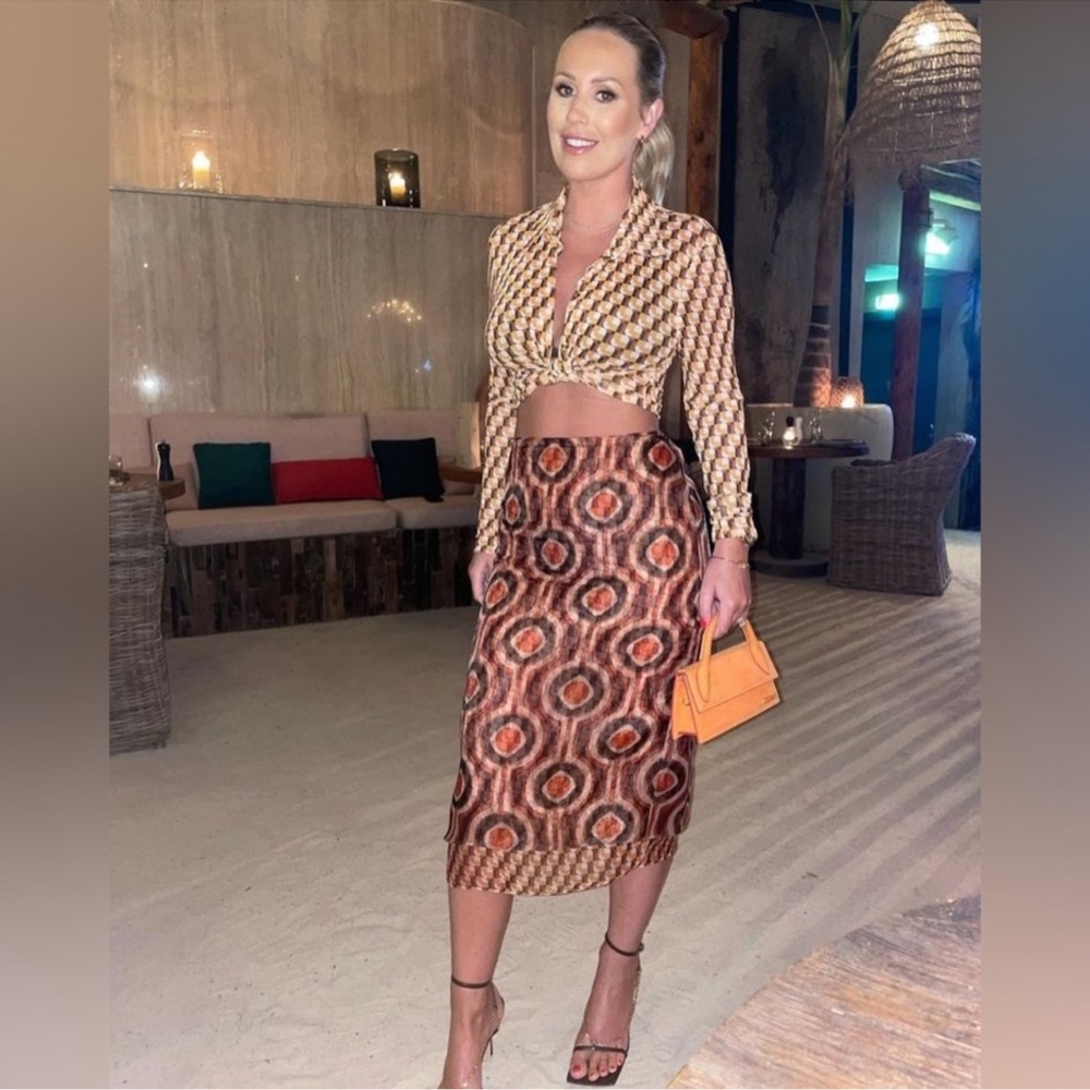 Zara Brown and Orange Patterned Skirt